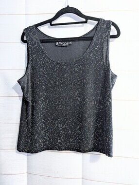Vintage Lindor Petite Black Sparkle Sleeveless Party Top Size Large